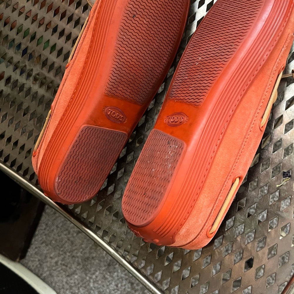 Tod's Orange Suede Lace Up Boat driving shoes Loafers Size 38.5 / 8 M - Picture 3 of 5